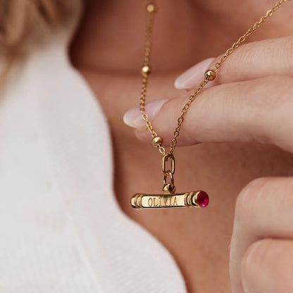 Custom Name & Birthstone T-Bar Necklace