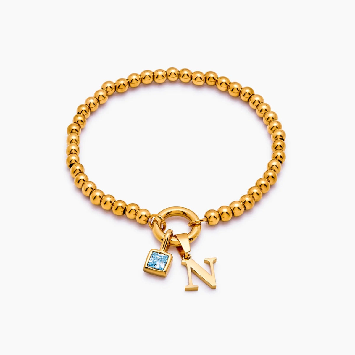 beaded-initial-birthstone-bracelet — Gold / Dec-Blue Topaz