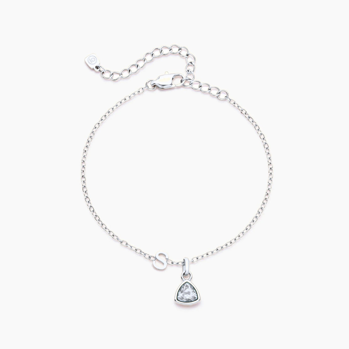 birthstone-initial-charm-bracelet — Silver / Apr-Diamond