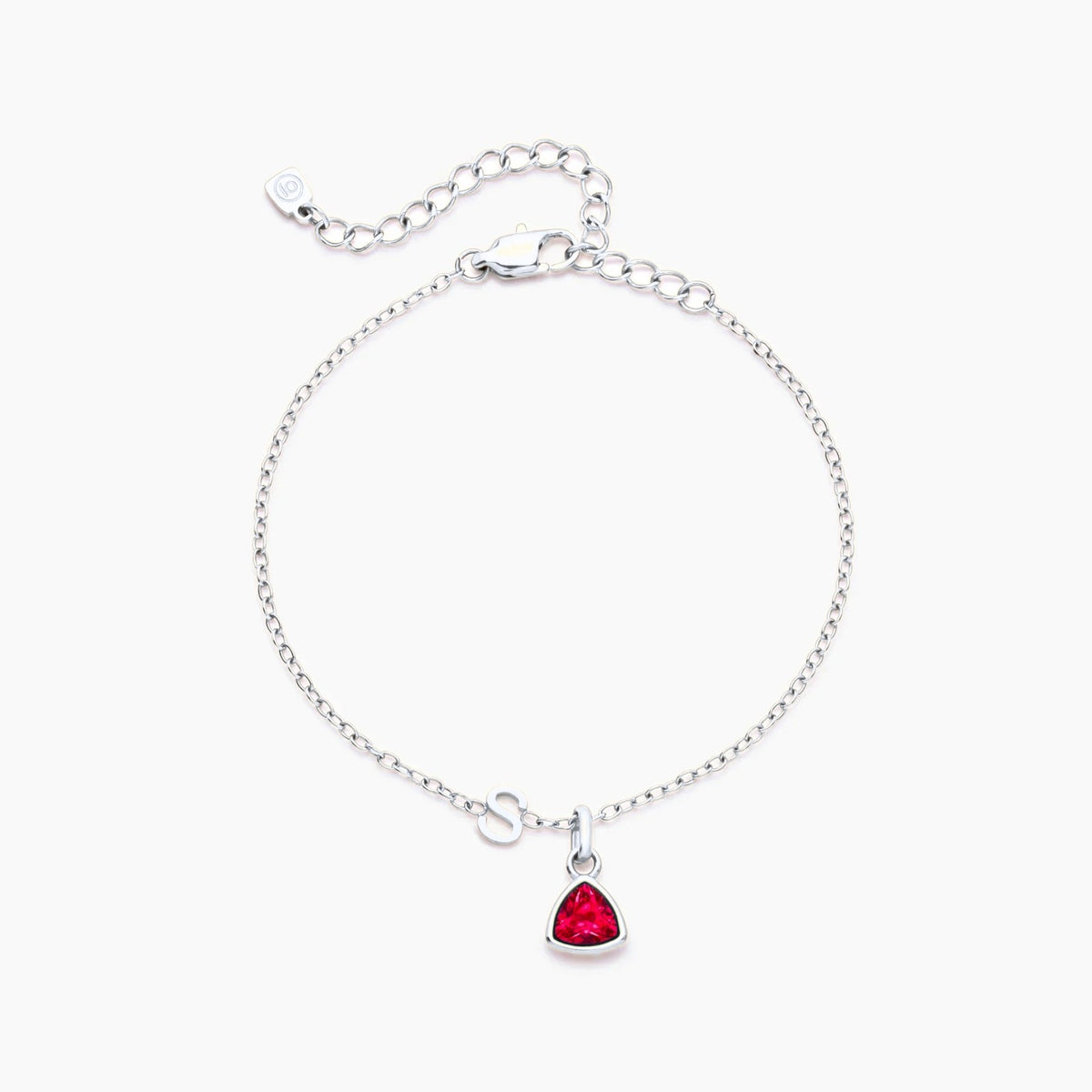 birthstone-initial-charm-bracelet — Silver / Jul-Ruby