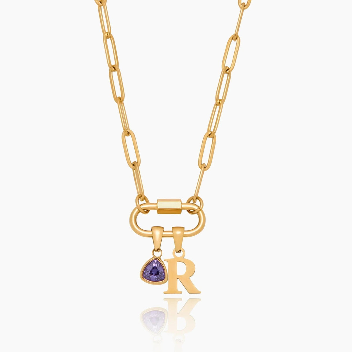 carabiner-charm-lock-necklace-with-initial-birthstone — Gold / Jun-Alexandrite