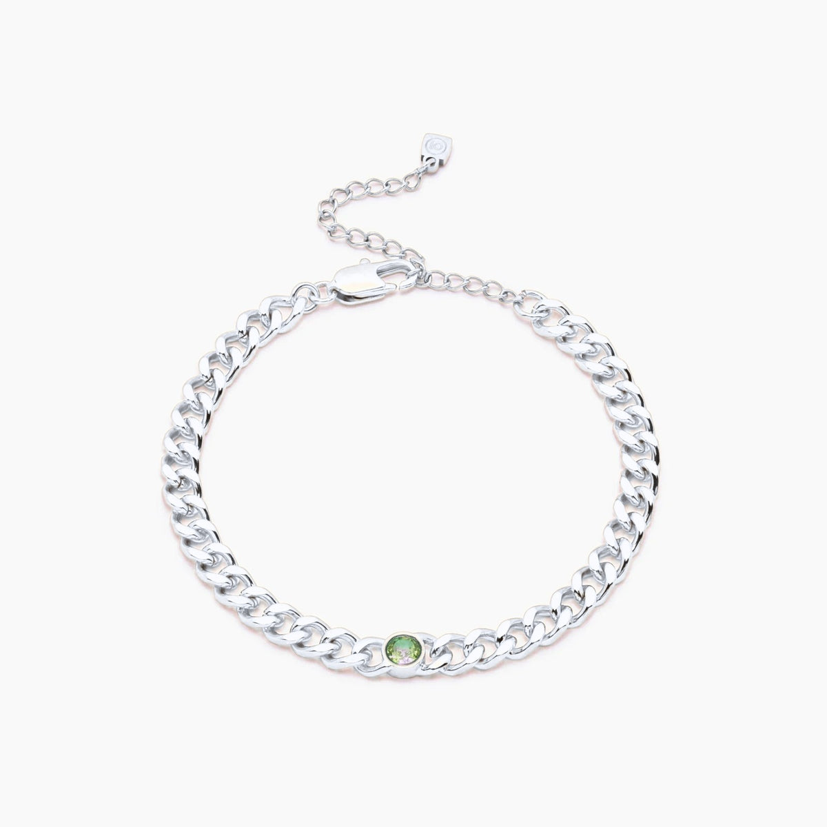 curb-chain-birthstone-bracelet — Silver / Aug-Peridot