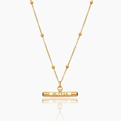 custom-name-birthstone-t-bar-necklace — Gold / May-Emerald