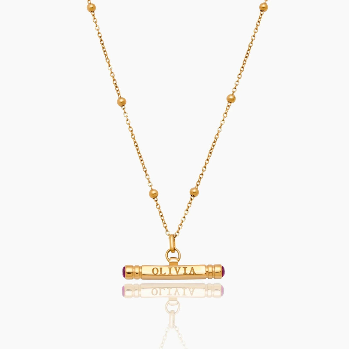 custom-name-birthstone-t-bar-necklace — Gold / Oct-Pink Tourmaline