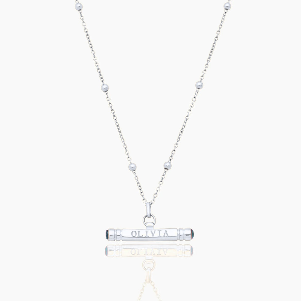 custom-name-birthstone-t-bar-necklace — Silver / Mar-Aquamarine