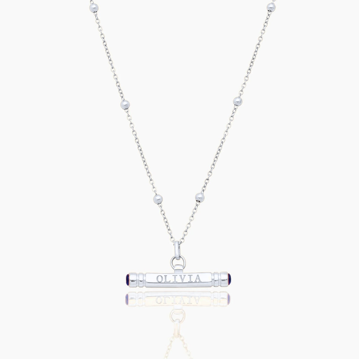 custom-name-birthstone-t-bar-necklace — Silver / Sep-Sapphire
