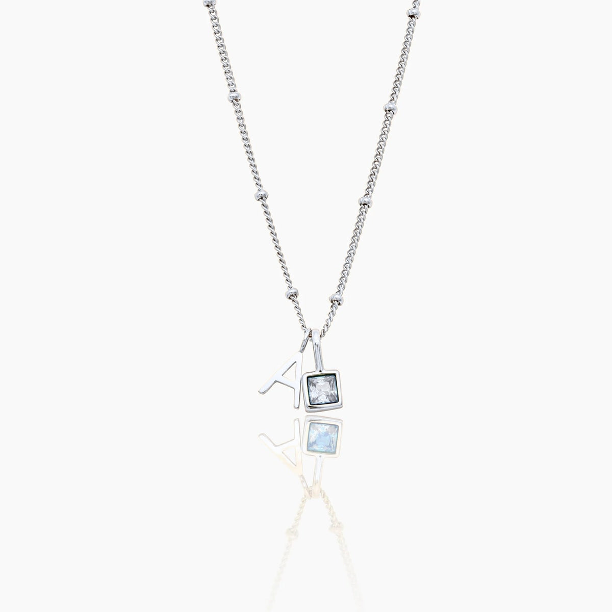 gem-initial-necklace — Silver / Apr-Diamond
