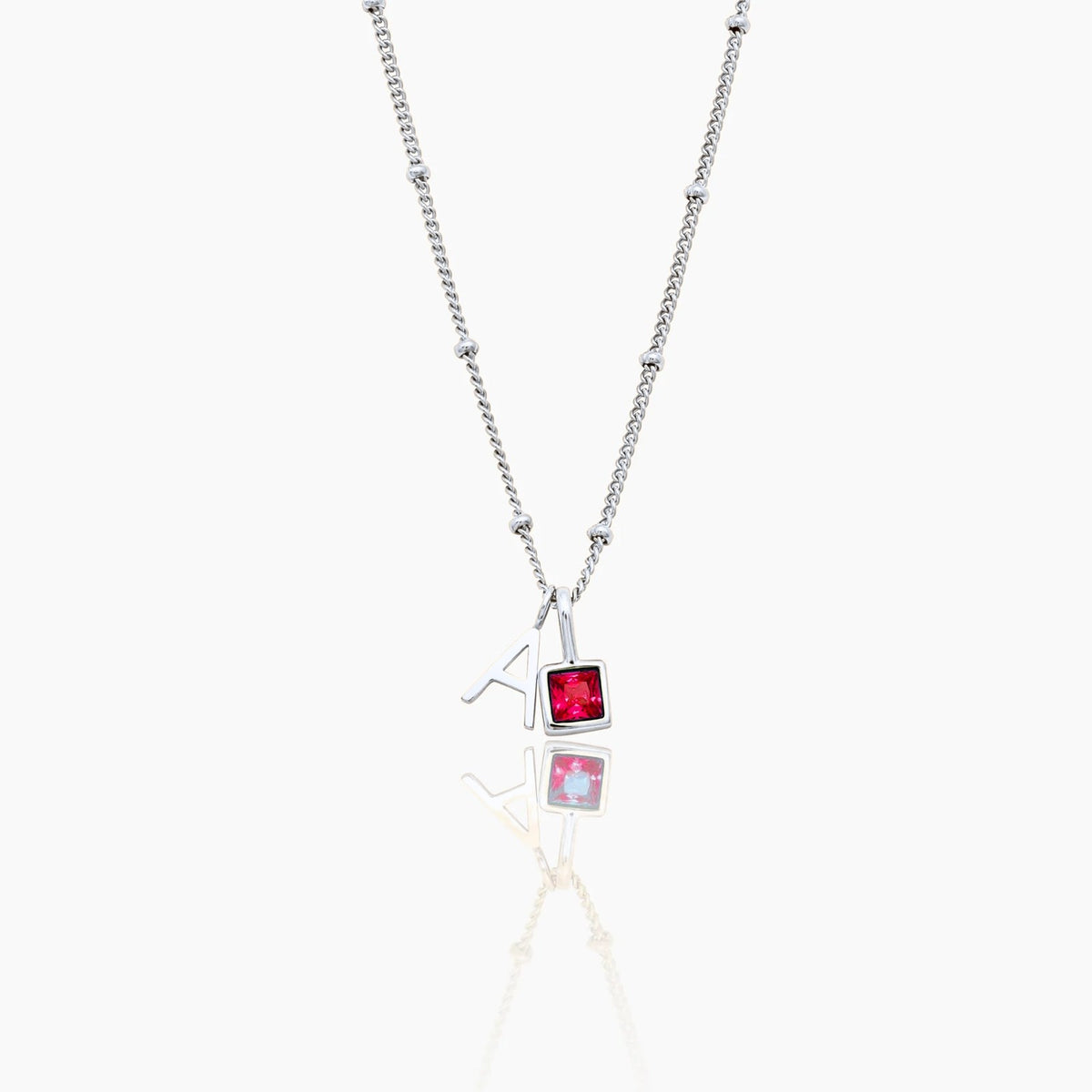 gem-initial-necklace — Silver / July-Ruby
