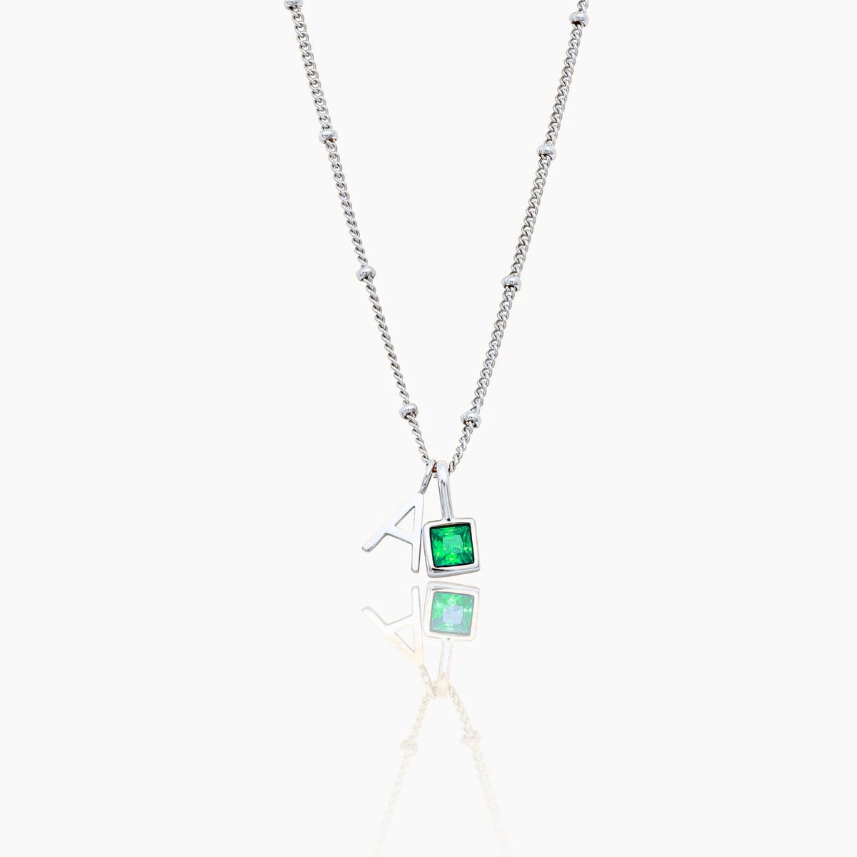 gem-initial-necklace — Silver / May-Emerald