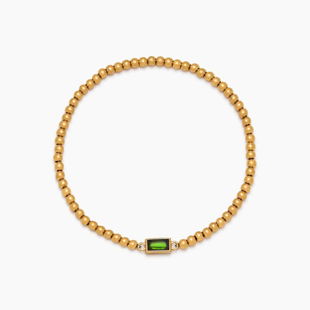 gold-beaded-birthstone-bracelet — Gold / Aug-Peridot
