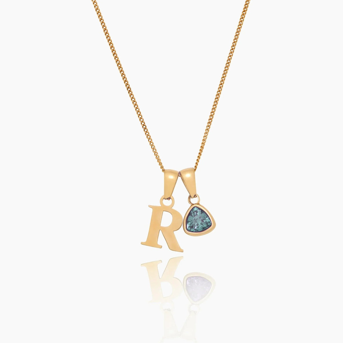 initial-birthstone-charm-necklace — Gold / March Aquamarine