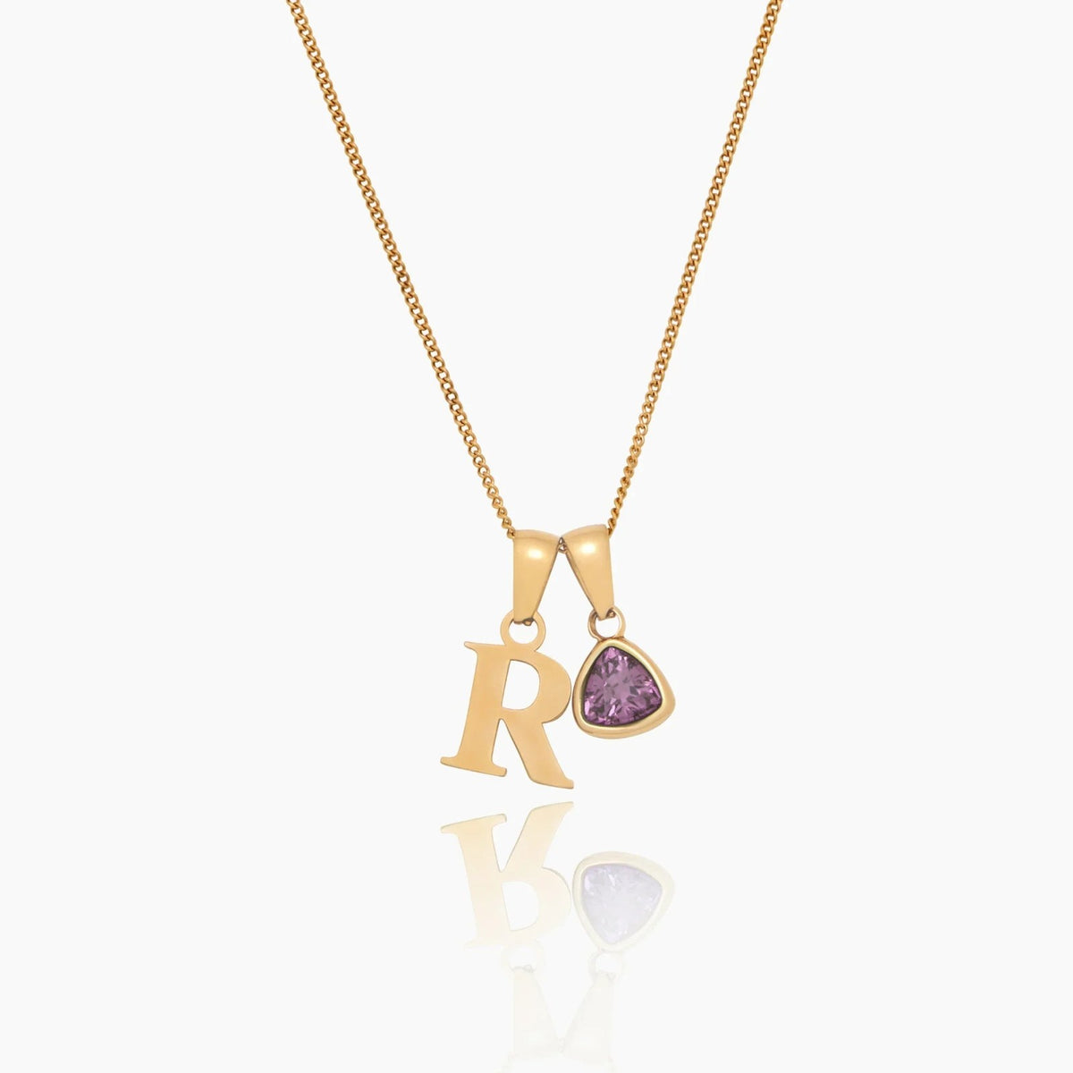 initial-birthstone-charm-necklace — Gold / October Pink Tourmaline
