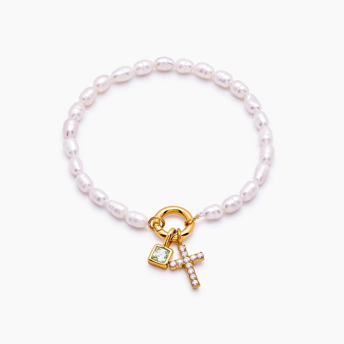 pearl-birthstone-cross-charm-bracelet — Gold / Nov-Citrine