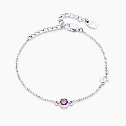 side-set-initial-birthstone-bracelet — Silver / Oct-Pink Tourmaline