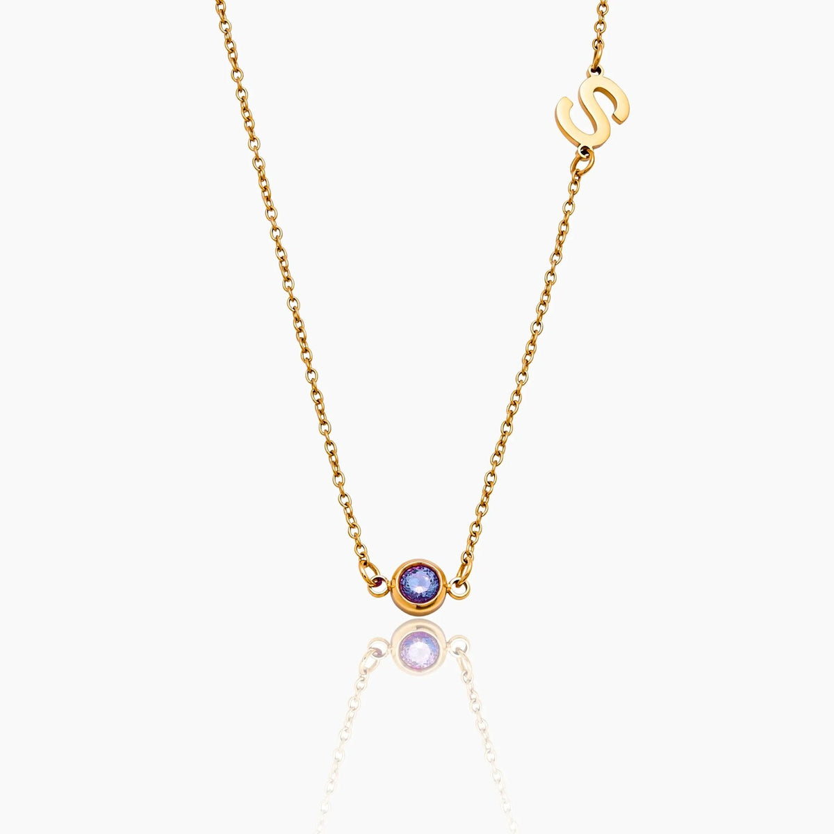 side-set-initial-birthstone-necklace — Gold / June-Alexandrite