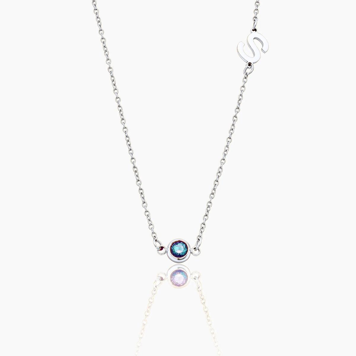 side-set-initial-birthstone-necklace — Silver / Sep-Sapphire